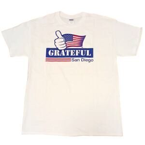 SAN DIEGO T-Shirt Sz 2XL WHITE Crewneck American Flag GRATEFUL Patriotic Flag